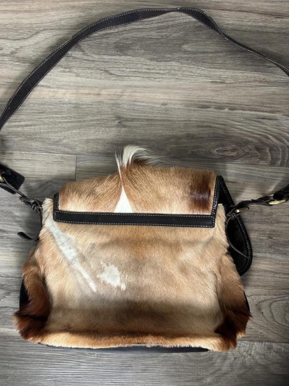 Haircalf Brown Crossbody Bag with Contrast Strap